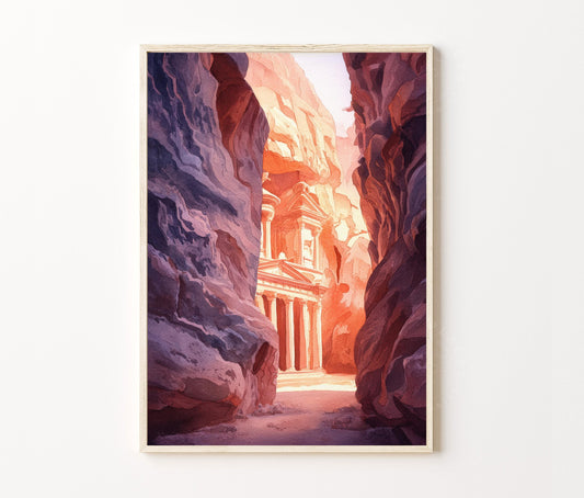 Petra Travel Poster – Treasury Desert Canyon Wall Art Print