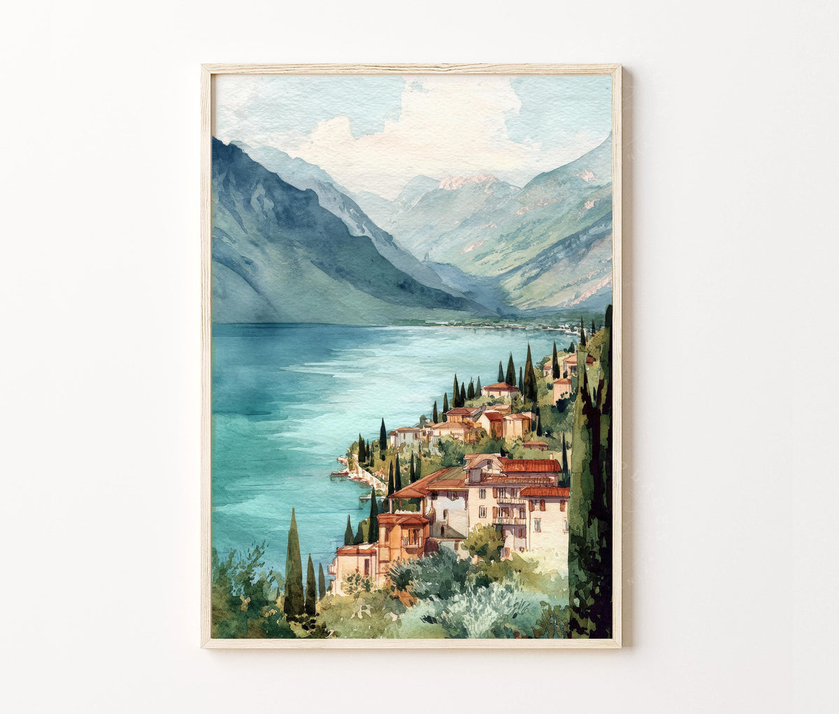 Lake Garda Travel Poster – Italian Coastal Landscape Wall Art Print