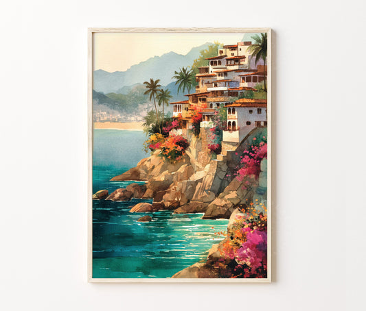 Acapulco Travel Poster – Coastal Cliffside Wall Art Print