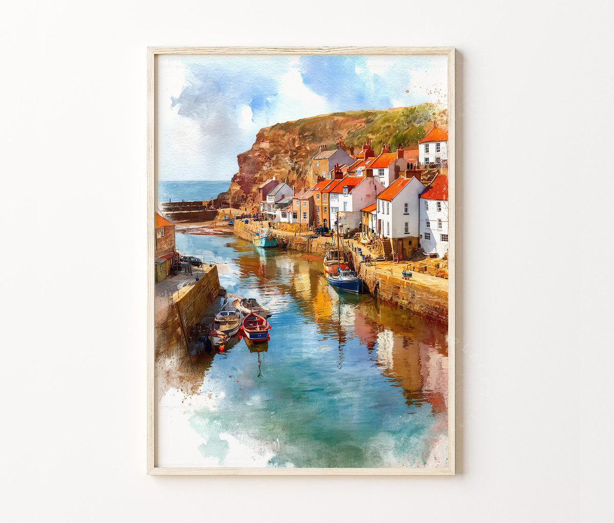 Staithes North Travel Poster – Coastal Harbour Wall Art Print