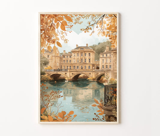 Bath Travel Poster – Pulteney Bridge Wall Art Print