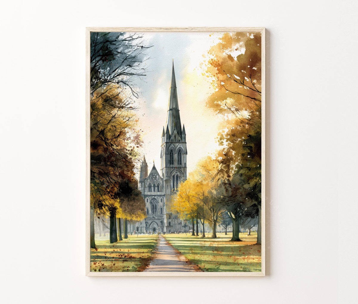 Salisbury Cathedral Travel Poster – Autumn Wall Art Print
