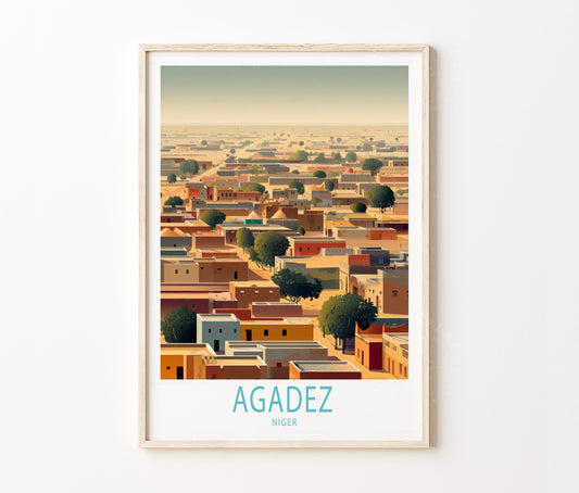 Agadez Travel Poster – Desert Cityscape Wall Art Print