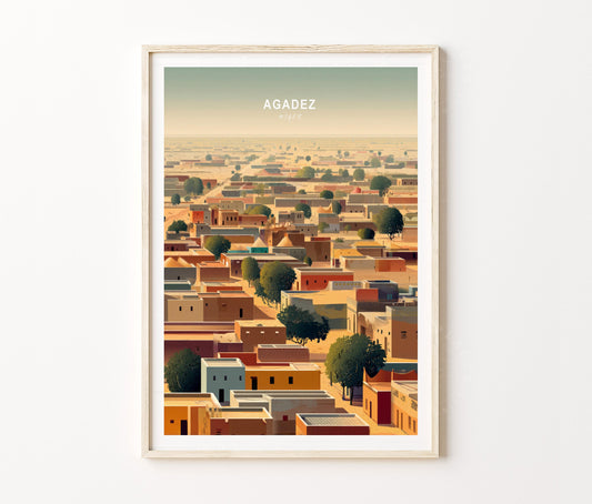 Agadez Travel Poster – Desert Cityscape Wall Art Print