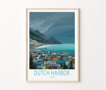 Dutch Harbor Travel Poster – Aleutian Coastline Wall Art Print