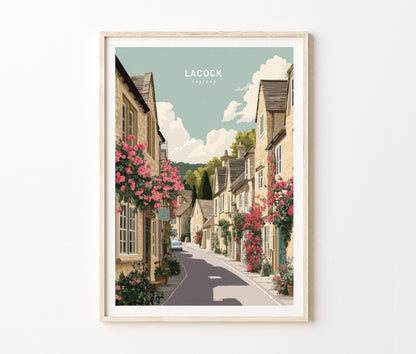 Lacock Village Travel Poster – Street Wall Art Print