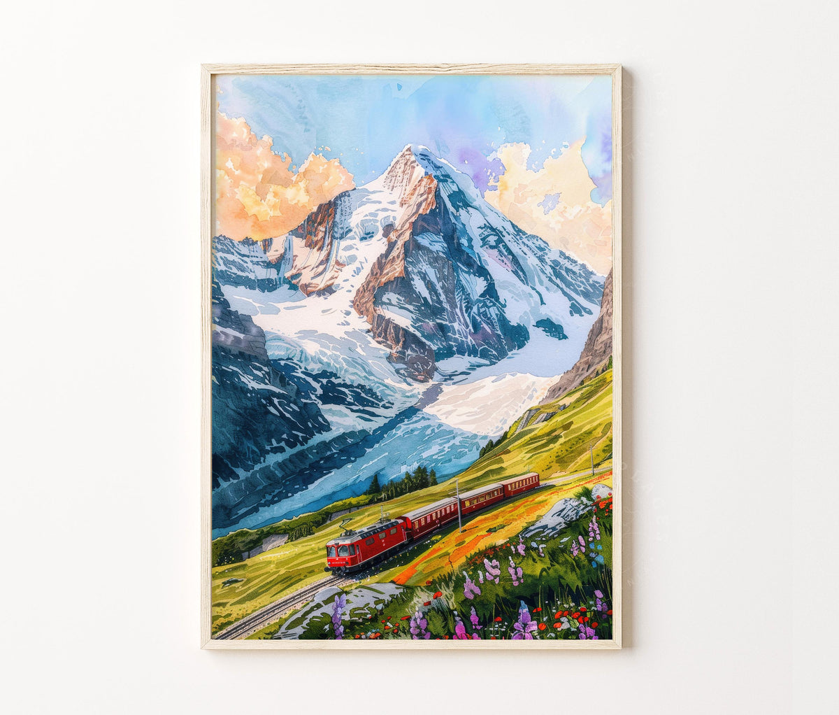 Jungfrau Region Travel Poster – Mountain Train Wall Art Print