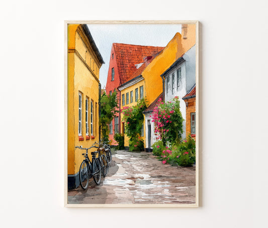 Odense Travel Poster – Colorful Nordic Street Wall Art Print