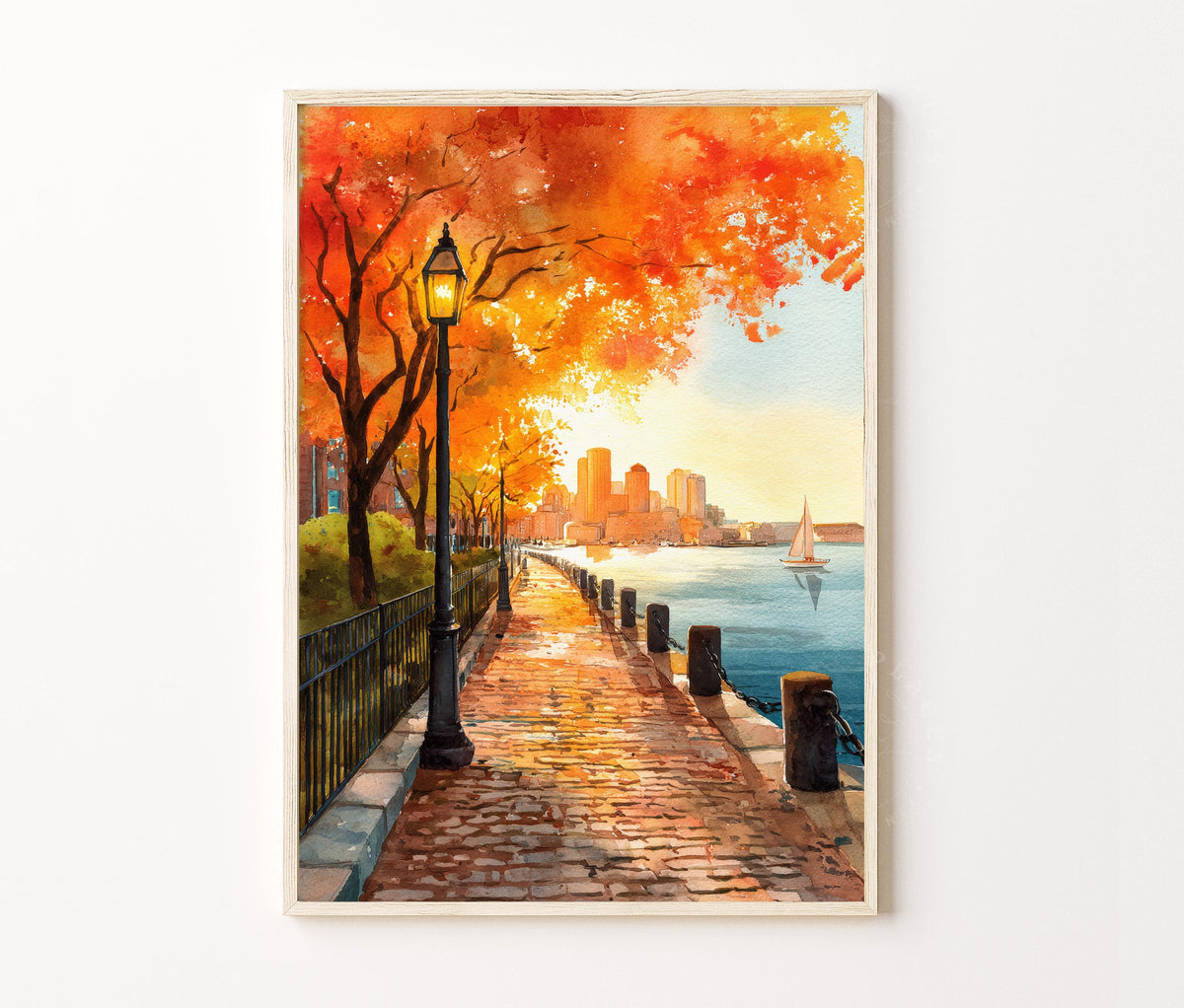 Boston Travel Poster – Harbor Walk Fall Wall Art Print
