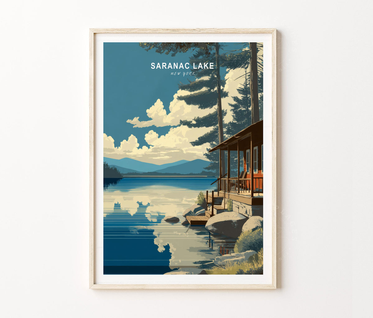 Saranac Lake Travel Poster – Adirondack Mountains Wall Art Print