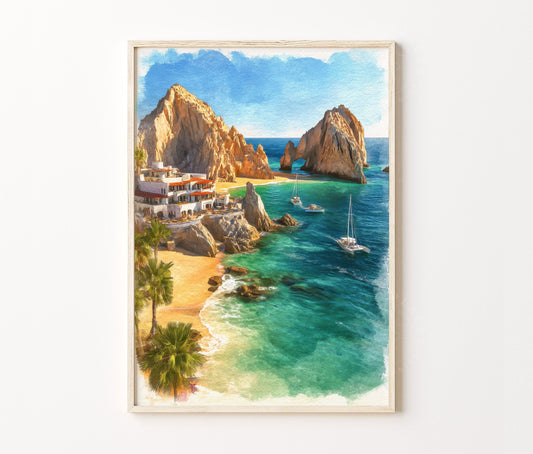 Cabo San Lucas Travel Poster – El Arco Coast Wall Art Print