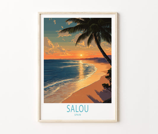 Salou Travel Poster – Beach Sunset Palm Coast Wall Art Print