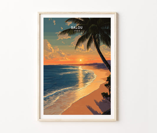 Salou Travel Poster – Mediterranean Sunset Beach Landscape Wall Art Print