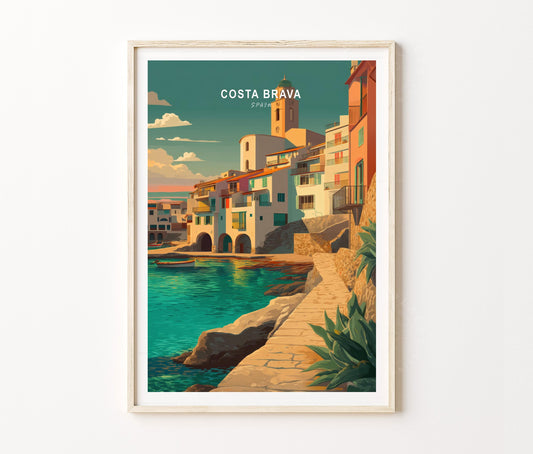 Costa Brava Travel Poster – Mediterranean Coastal Architecture Wall Art Print