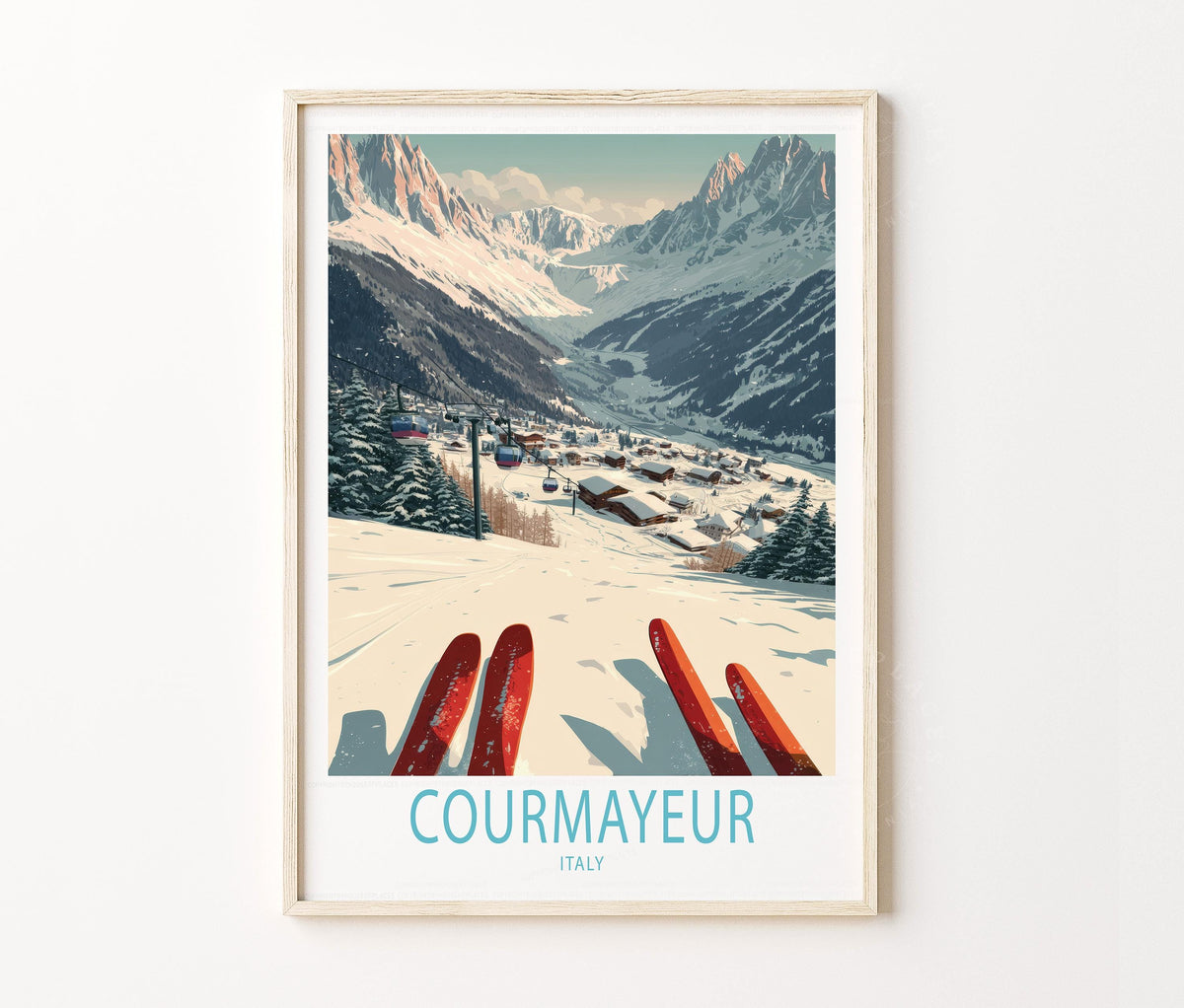 Courmayeur Travel Poster – Ski Resort Alps Mountain Wall Art Print