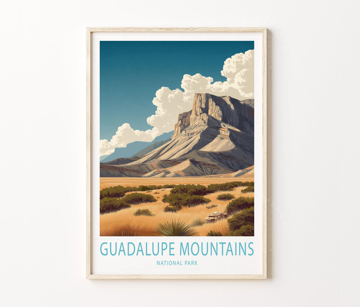 Guadalupe Mountains National Park Travel Poster – Desert Mountain Landscape Wall Art Print