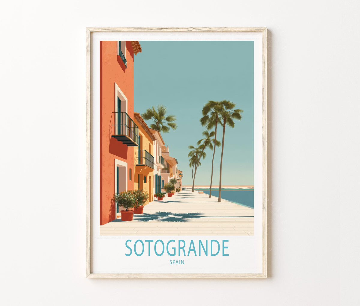 Sotogrande Travel Poster – Coastal Promenade Palm Wall Art Print