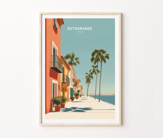 Sotogrande Travel Poster – Mediterranean Coastal Street Scene Wall Art Print