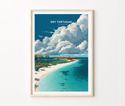 Dry Tortugas Travel Poster – Tropical Island Fort Landscape Wall Art Print
