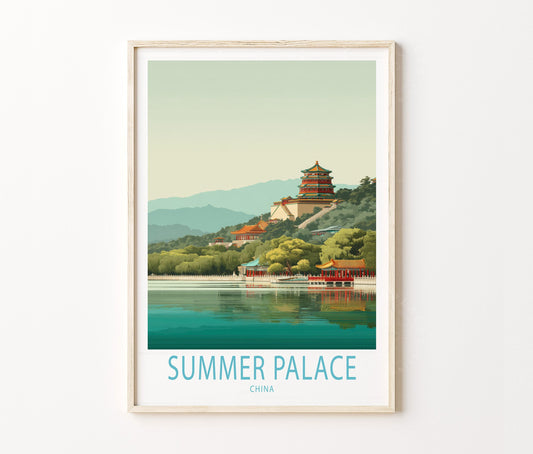Summer Palace Travel Poster – Beijing Lake Temple Wall Art Print