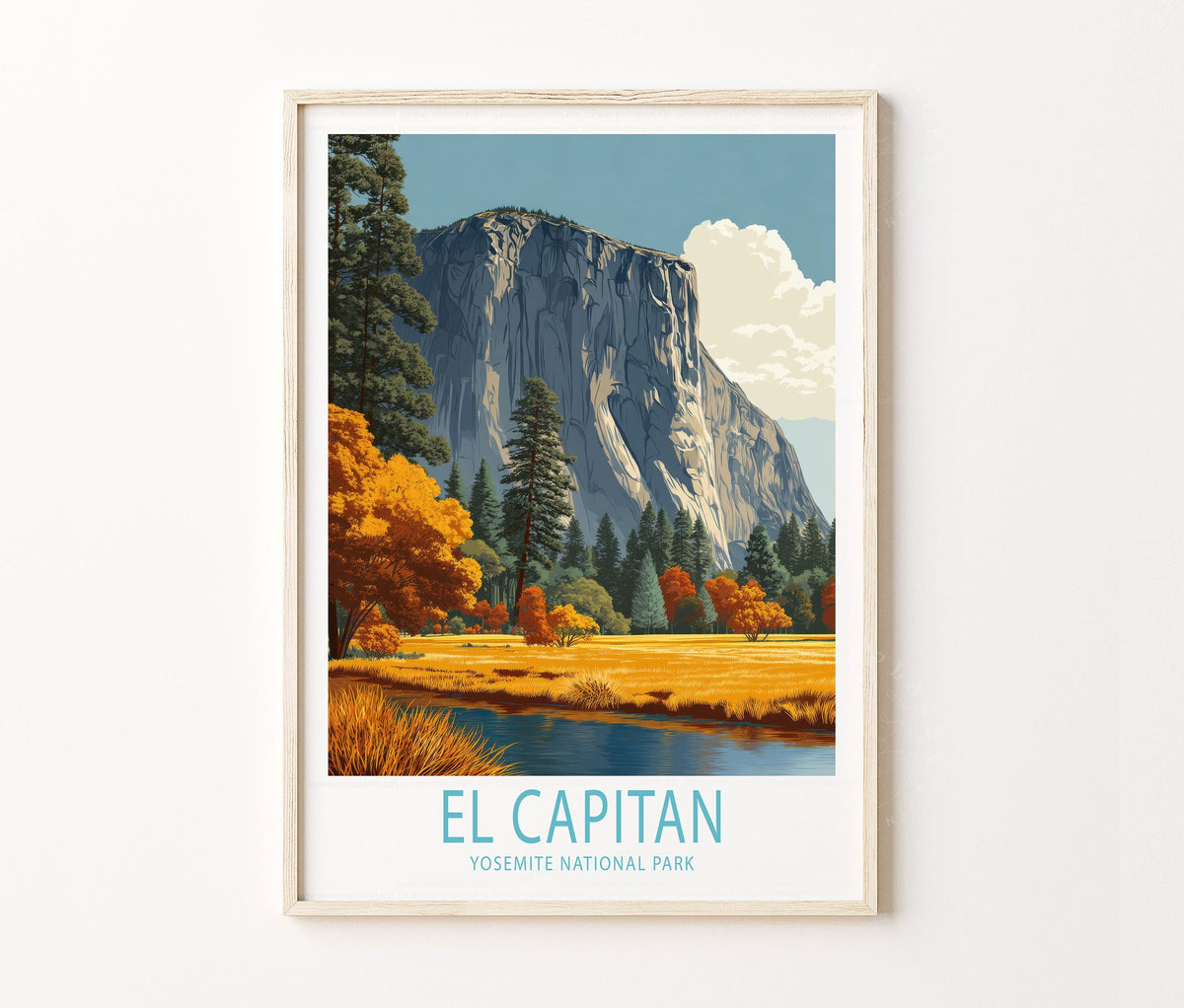 El Capitan Yosemite Travel Poster – National Park Cliff Landscape Wall Art Print