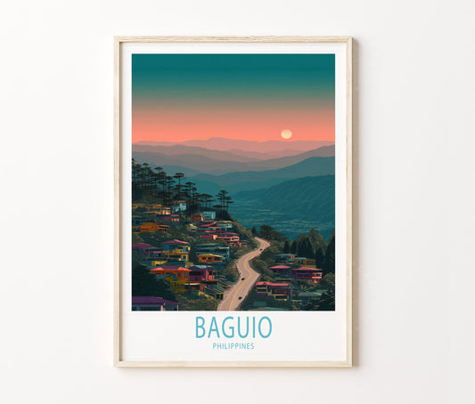Baguio Travel Poster – Mountain Sunset Road Wall Art Print