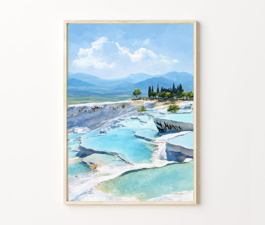 Pamukkale Travel Poster – Thermal Pools Landscape Wall Art Print