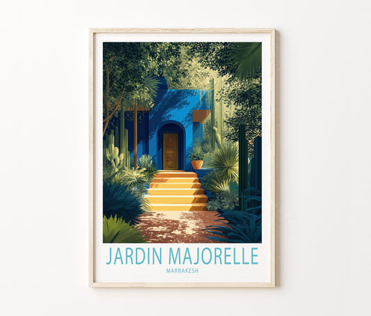 Jardin Majorelle Marrakech Travel Poster – Garden Blue Oasis Wall Art Print