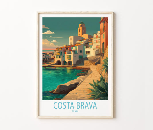 Costa Brava Travel Poster – Coastal Village Sea Wall Art Print