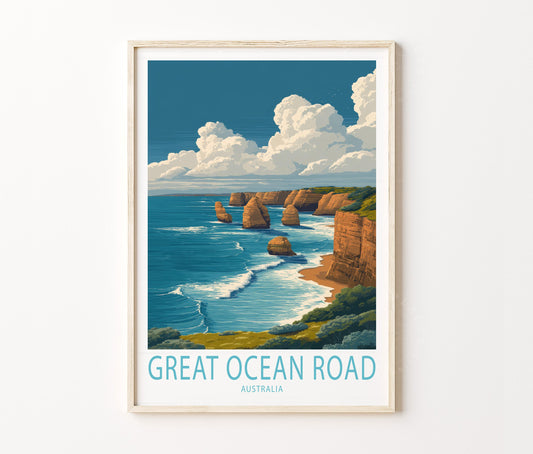 Great Ocean Road Travel Poster – Twelve Apostles Coastal Cliffs Wall Art Print