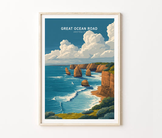 Great Ocean Road Travel Poster – Coastal Cliff Landscape Wall Art Print
