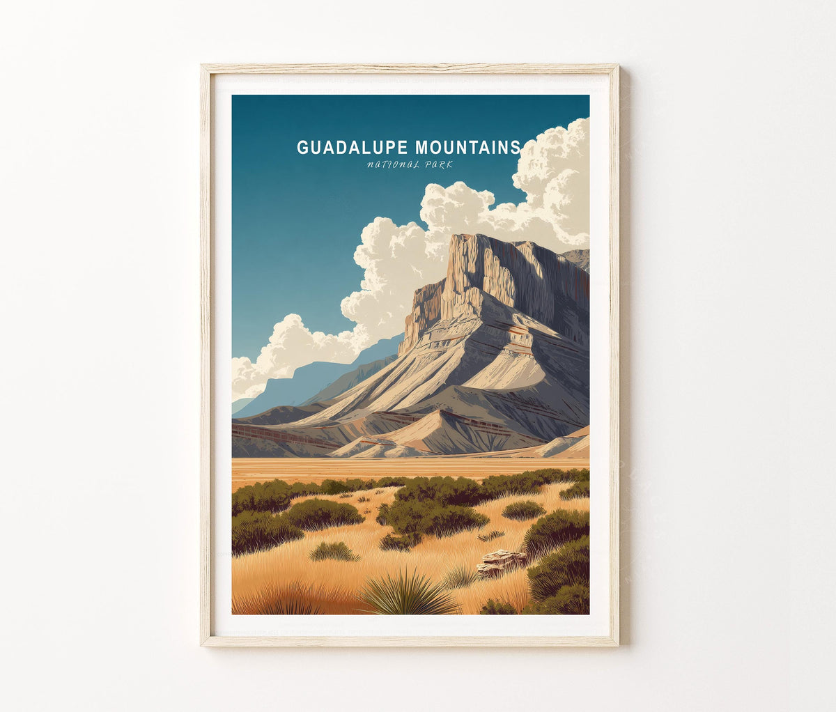 Guadalupe Mountains National Park Travel Poster – Desert Peak Landscape Wall Art Print