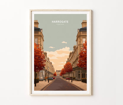 Harrogate Travel Poster – Autumn City Street Landscape Wall Art Print