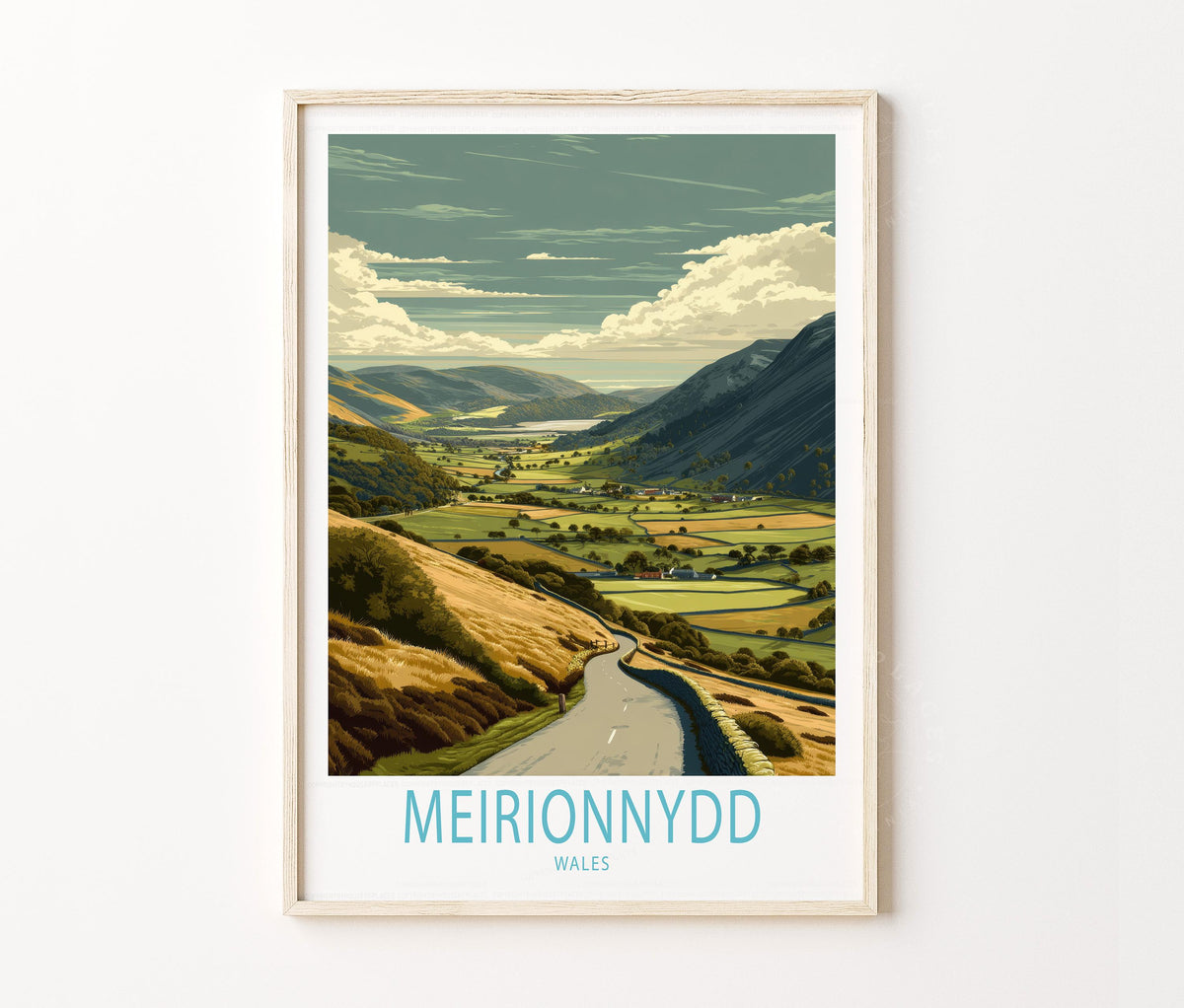 Meirionnydd Travel Poster – Welsh Valley Scenic Road Wall Art Print
