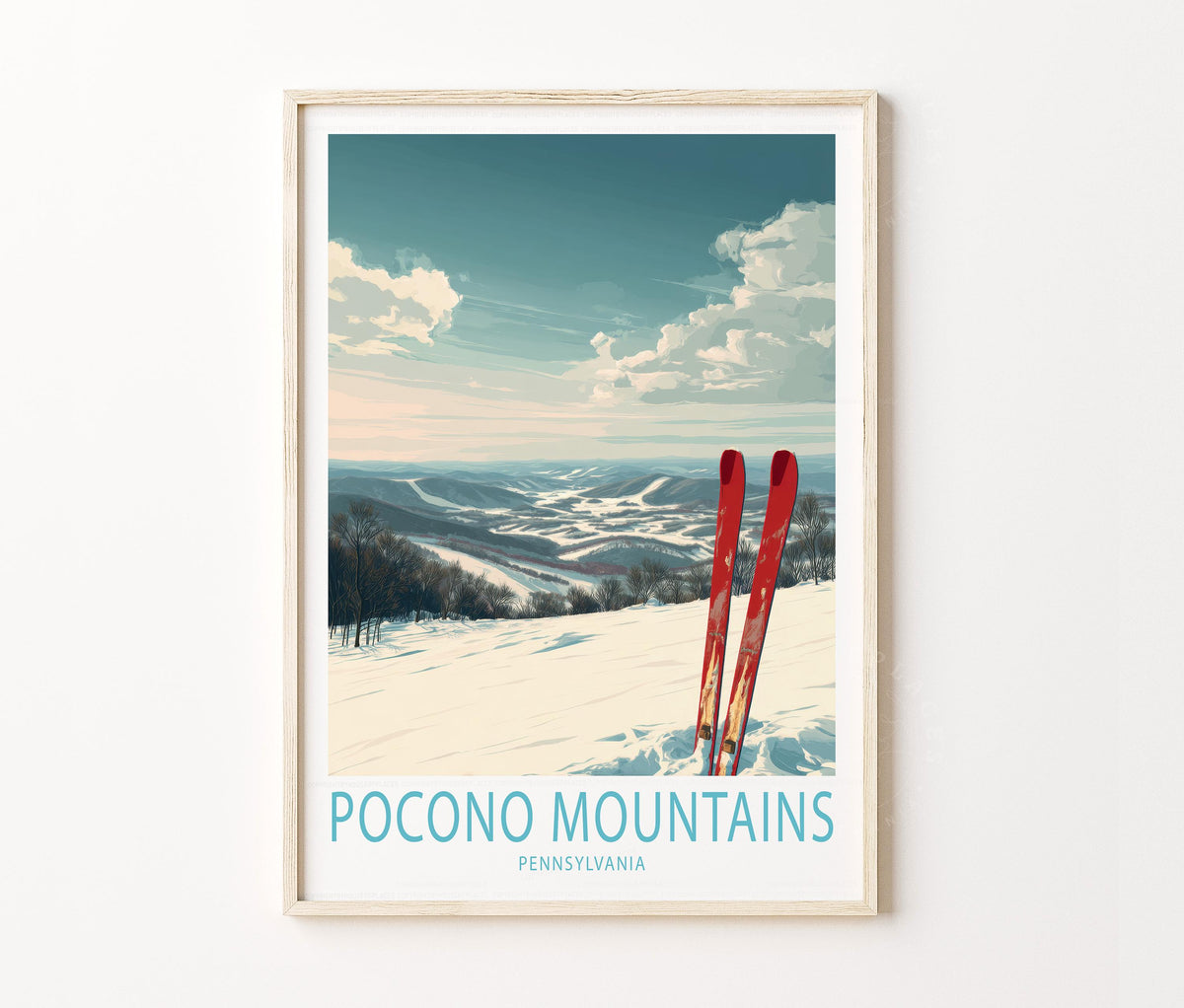 Pocono Mountains Travel Poster – Ski Slope Scenic View Wall Art Print