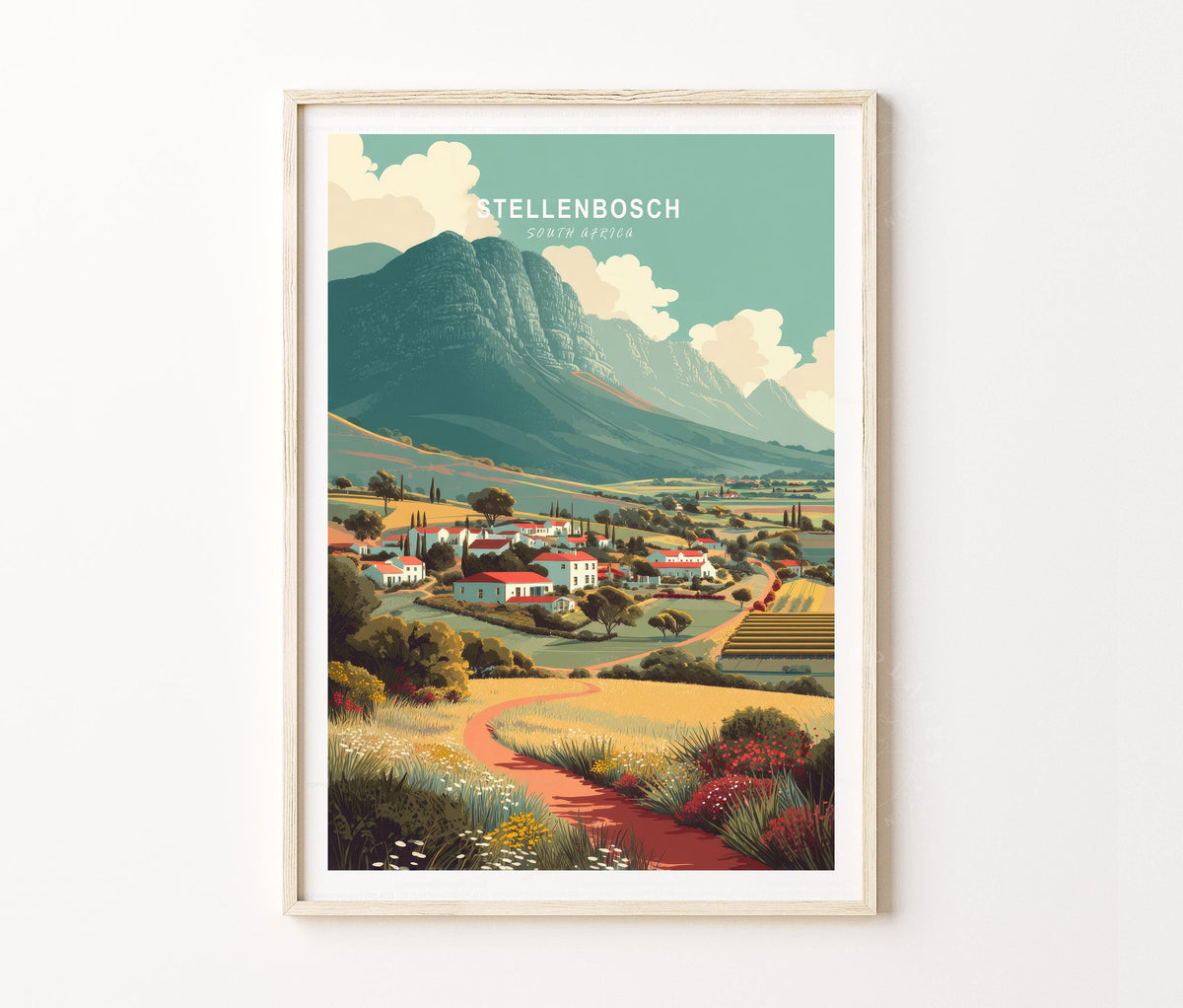 Stellenbosch Travel Poster – Vineyard Countryside Landscape Wall Art Print