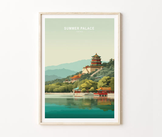 Summer Palace Travel Poster – Pagoda Lake Landscape Wall Art Print