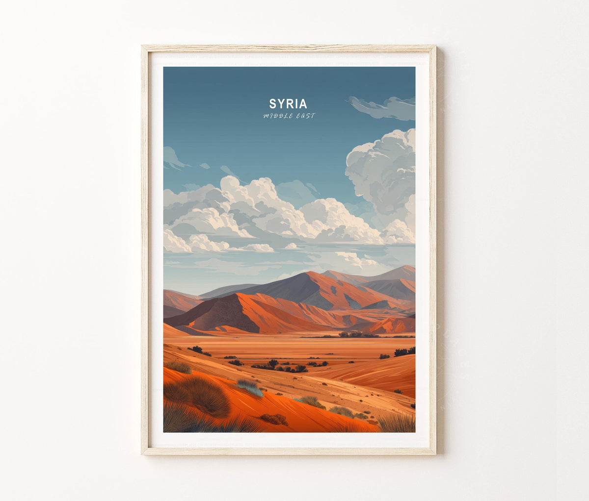 Syria Travel Poster – Desert Mountain Scenic Landscape Wall Art Print