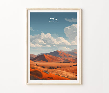 Syria Travel Poster – Desert Mountain Scenic Landscape Wall Art Print