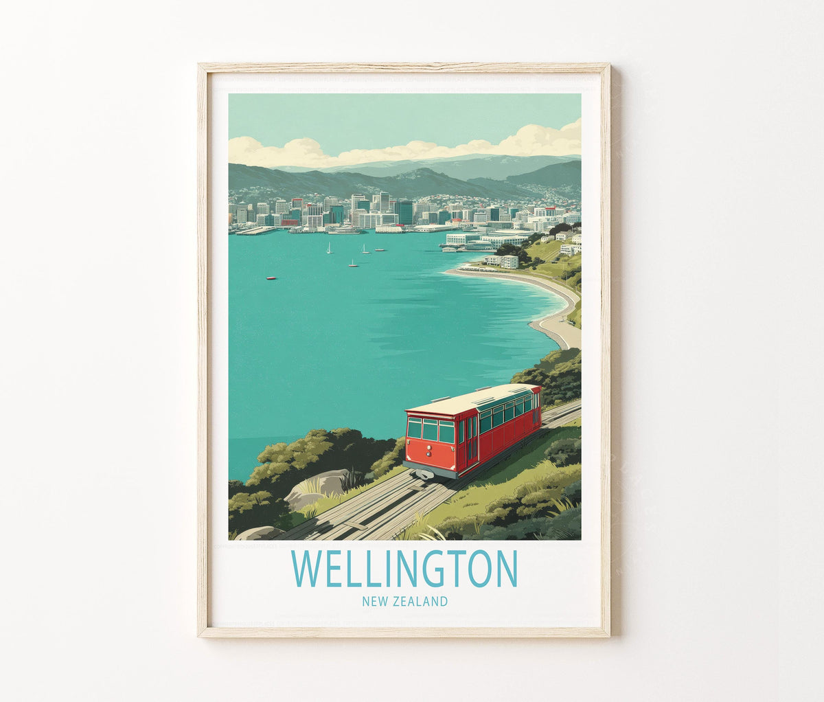 Wellington Travel Poster – Cable Car Coastal City Wall Art Print