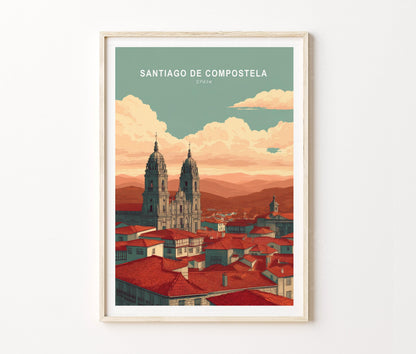 Santiago de Compostela Travel Poster – Historic Cathedral City Wall Art Print