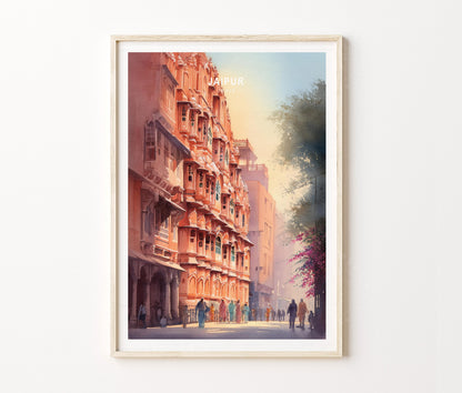 Jaipur Travel Poster – Pink City Street Wall Art Print