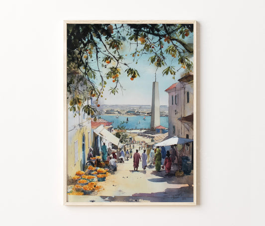 Dakar Travel Poster – Coastal Market Street Wall Art Print