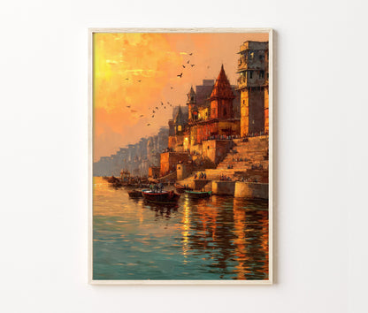 Varanasi Travel Poster – Ganges River Wall Art Print