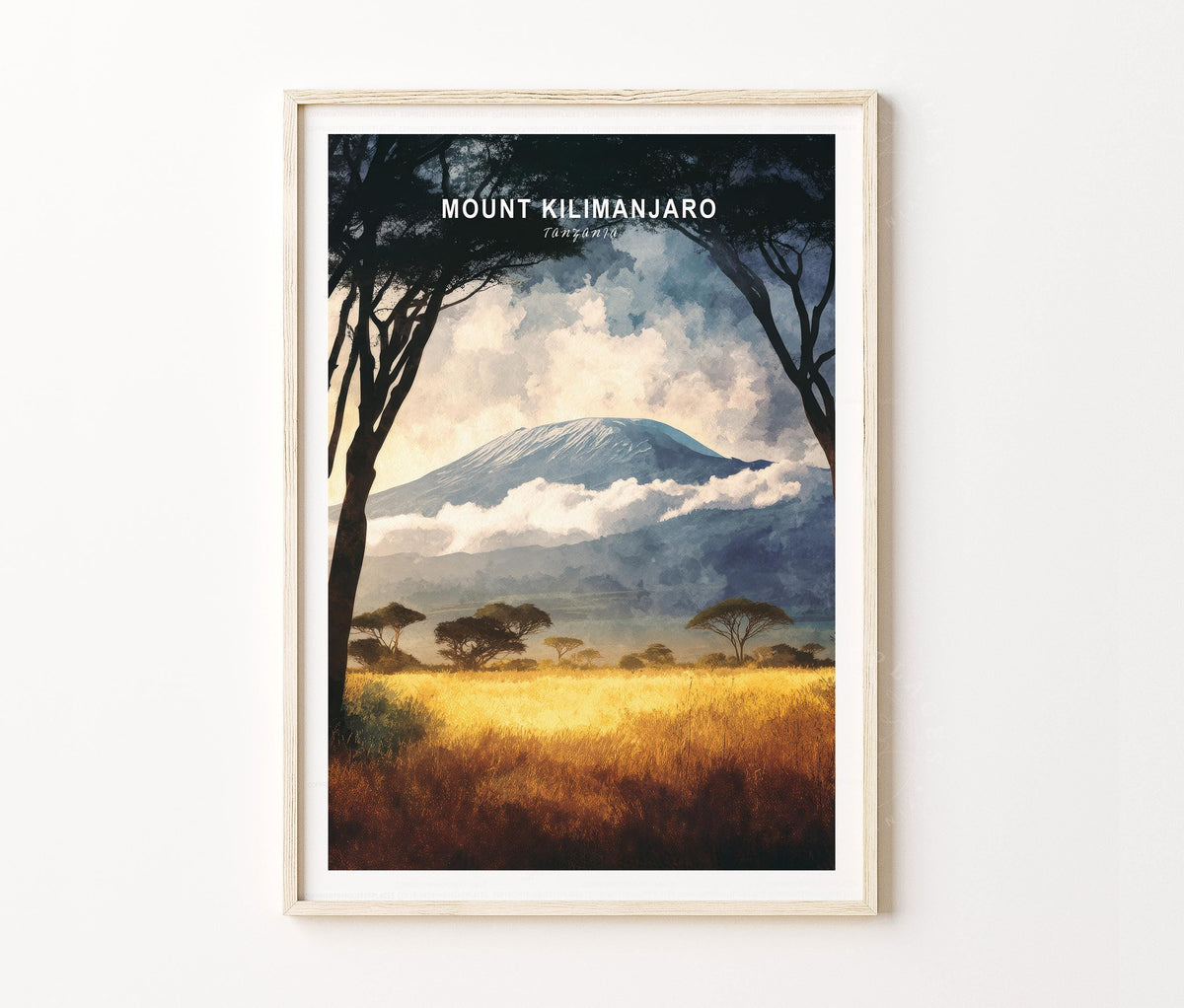 Mount Kilimanjaro Travel Poster – African Savannah Wall Art Print