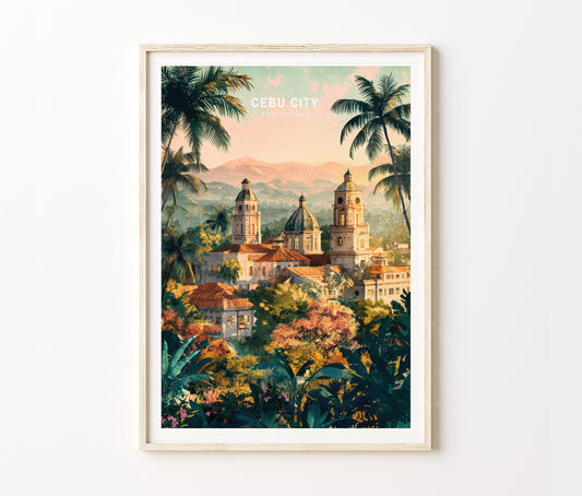Cebu City Travel Poster – Tropical Cityscape Wall Art Print