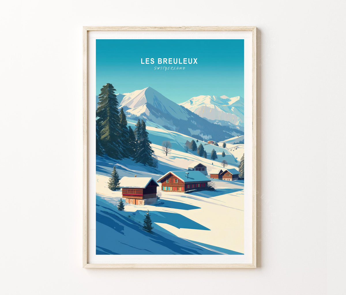 Les Breuleux Travel Poster – Swiss Alpine Winter Landscape Wall Art Print