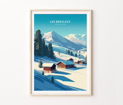 Les Breuleux Travel Poster – Swiss Alpine Winter Landscape Wall Art Print