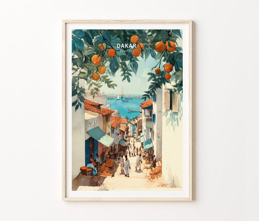 Dakar Travel Poster – Coastal Market Street Wall Art Print