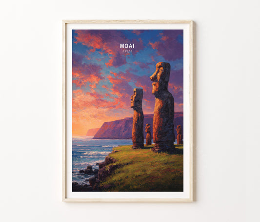 Moai Travel Poster – Easter Island Statue Wall Art Print
